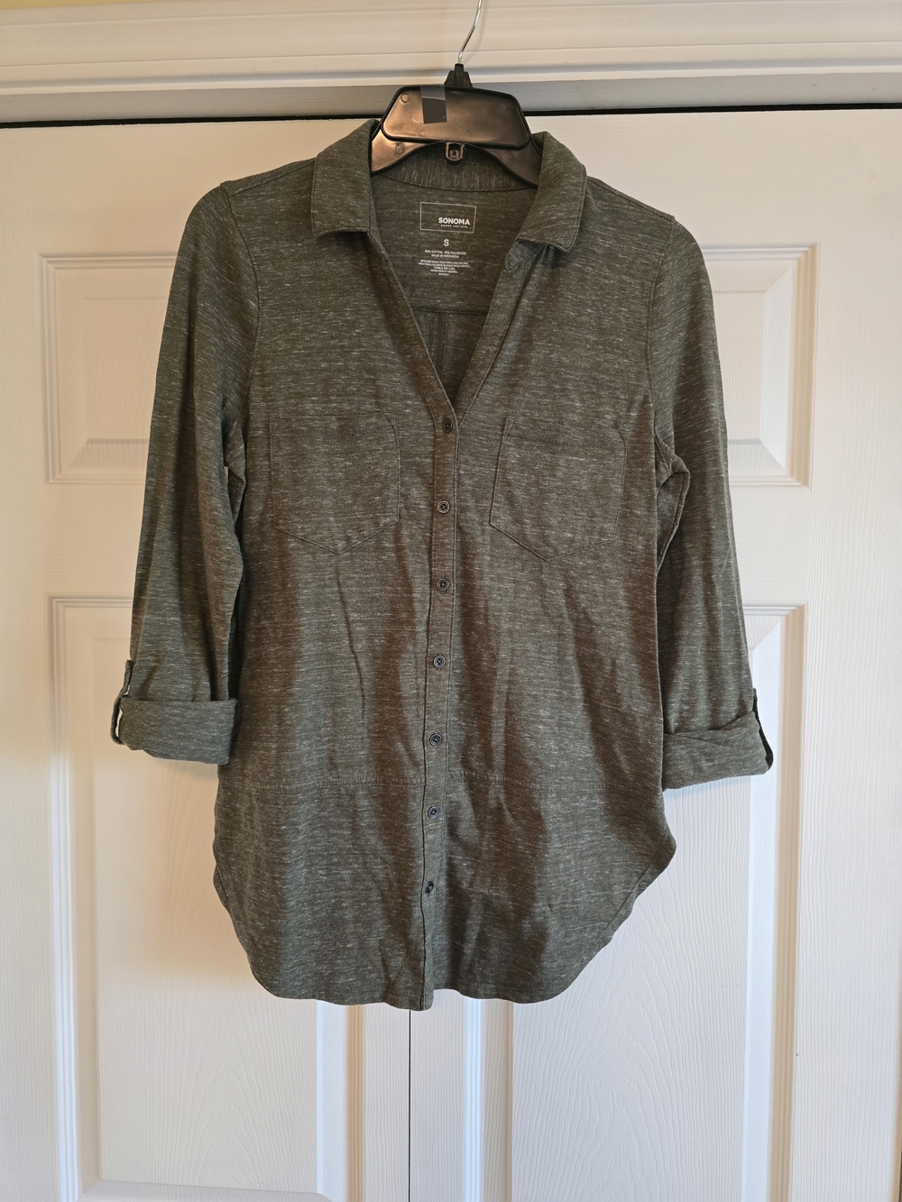 Sonoma Olive Green Cotton Long-Sleeve Button Front Shirt